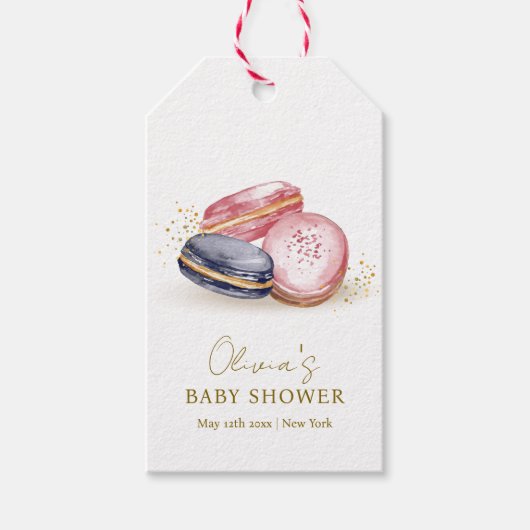 Pastel Bonjour Bébé French Macarons Baby shower Cadeaulabel (Voorkant)