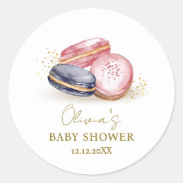 Pastel Bonjour Bébé French Macarons Baby shower Ronde Sticker