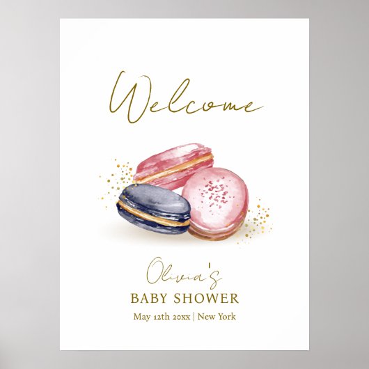 Pastel Bonjour Bébé Macarons Baby shower Welkom Poster (Voorkant)