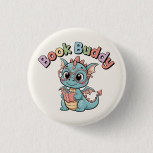 Pastel Book Buddy Lezende Draak Magneet Ronde Button 3,2 Cm