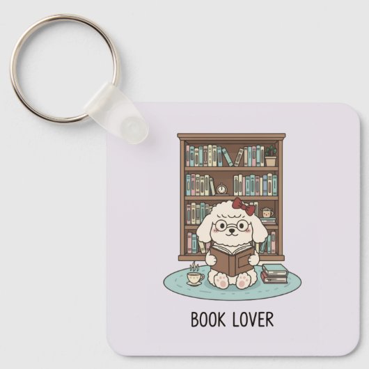 Pastel Book Lover Poodle Puppy Dog Tea Cozy Sleutelhanger (Voorkant)