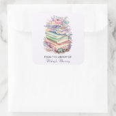 Pastel Books & Flowers Personalized Bookplaten Vierkante Sticker (Tas)