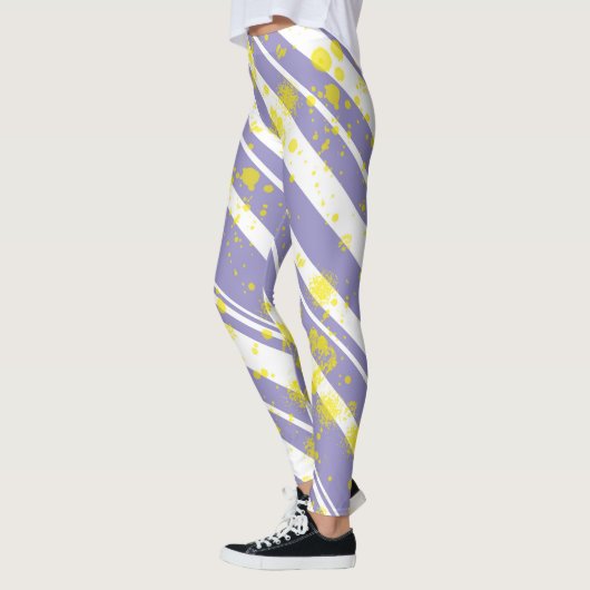 Pastel Bord Lavendel Paarse Abstracte kunst Leggings (Links)