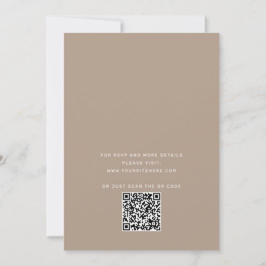 Pastel bord taupe typografie script bruiloft + QR Kaart (Achterkant)