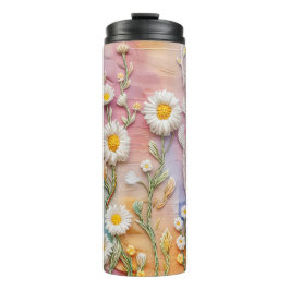 PASTEL BORDUURWERK LOOK DAISY BLOEMEN THERMOSBEKER