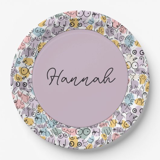 pastel borst vrouw ballon papieren bordje (Voorkant)