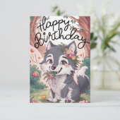 Pastel Bossen Wolf Digitale Verjaardag Kaart (Staand voorkant)