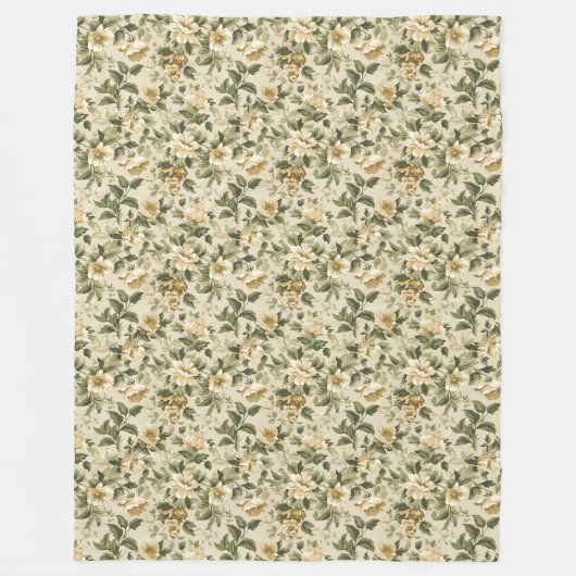 Pastel Botanical Blanket Sage Green Gold Elegance Fleece Deken (Voorkant)