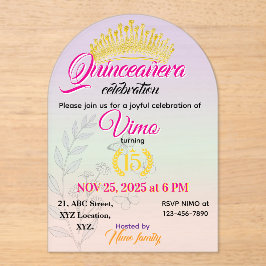 Pastel Botanical Quinceañera Acrylic Invitation Acryl Uitnodigingen