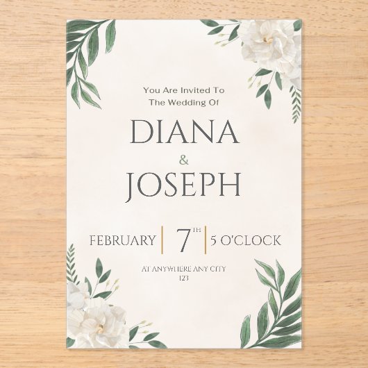 Pastel  Botanical Wedding Invitation | EditabLE Acryl Uitnodigingen (Voorkant)