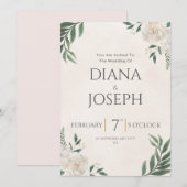 Pastel  Botanical Wedding Invitation | EditabLE Kaart (Voorkant / Achterkant)