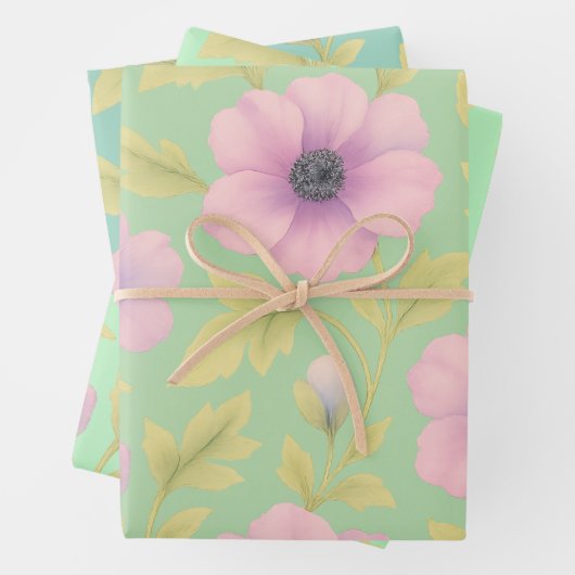 Pastel Botanical Wrapping Paper Set of 3 (In situ)