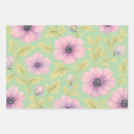 Pastel Botanical Wrapping Paper Set of 3 (Voorkant)