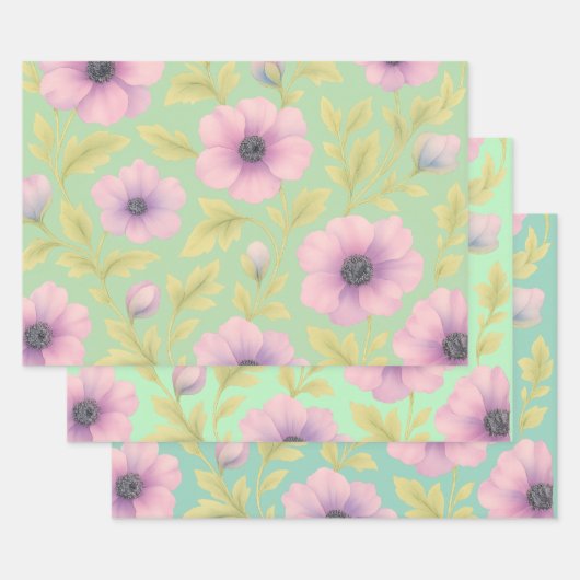 Pastel Botanical Wrapping Paper Set of 3 (Set)