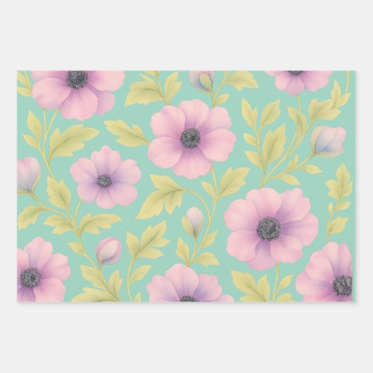 Pastel Botanical Wrapping Paper Set of 3 (Voorkant 2)