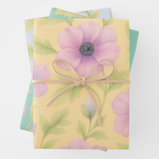 Pastel Botanical Wrapping Paper Set of 3 (In situ)