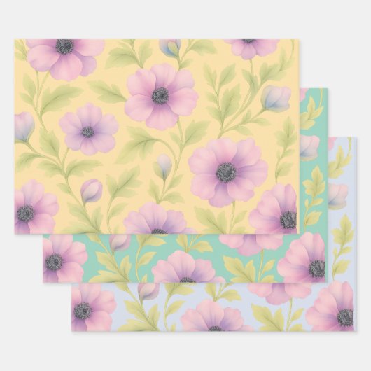 Pastel Botanical Wrapping Paper Set of 3 (Set)