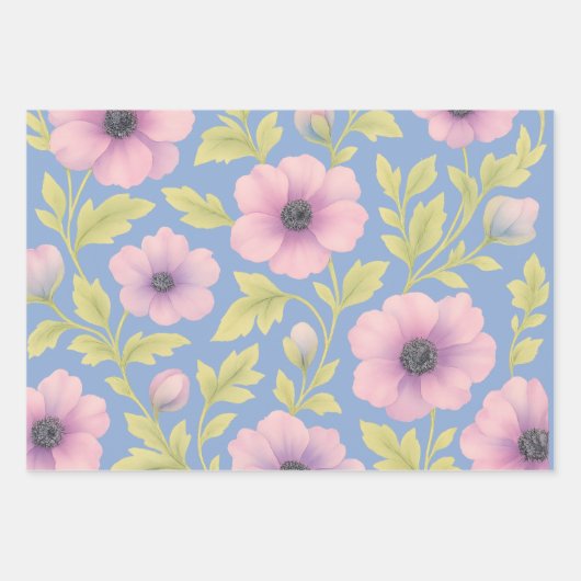 Pastel Botanical Wrapping Paper Set of 3 (Voorkant 3)