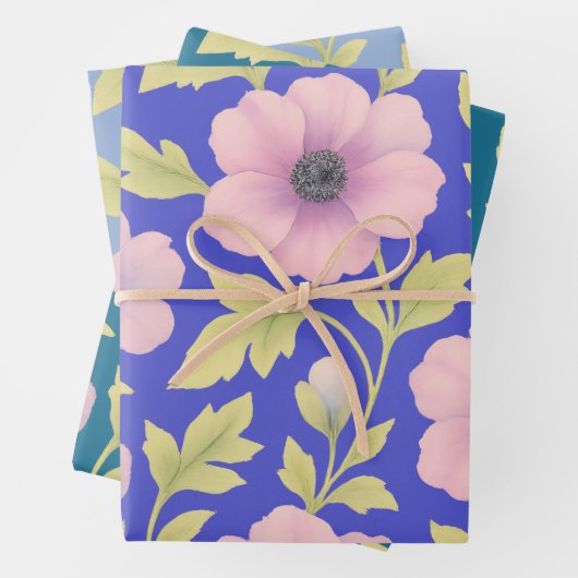 Pastel Botanical Wrapping Paper Set of 3 (In situ)