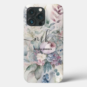 Pastel Botanische Bloemen Monogram Naam Case-Mate iPhone Case