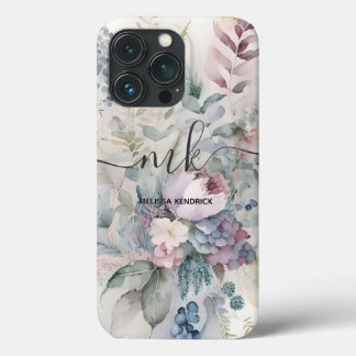 Pastel Botanische Bloemen Monogram Naam Case-Mate iPhone Case