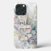  Pastel Botanische Bloemen Varen Monogram Naam Case-Mate iPhone Case (Achterkant)