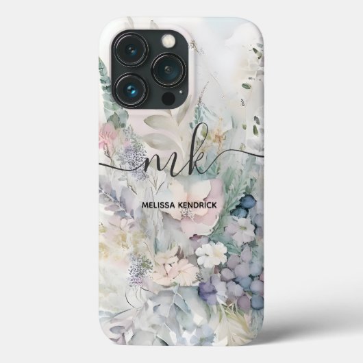  Pastel Botanische Bloemen Varen Monogram Naam Case-Mate iPhone Case (Achterkant)