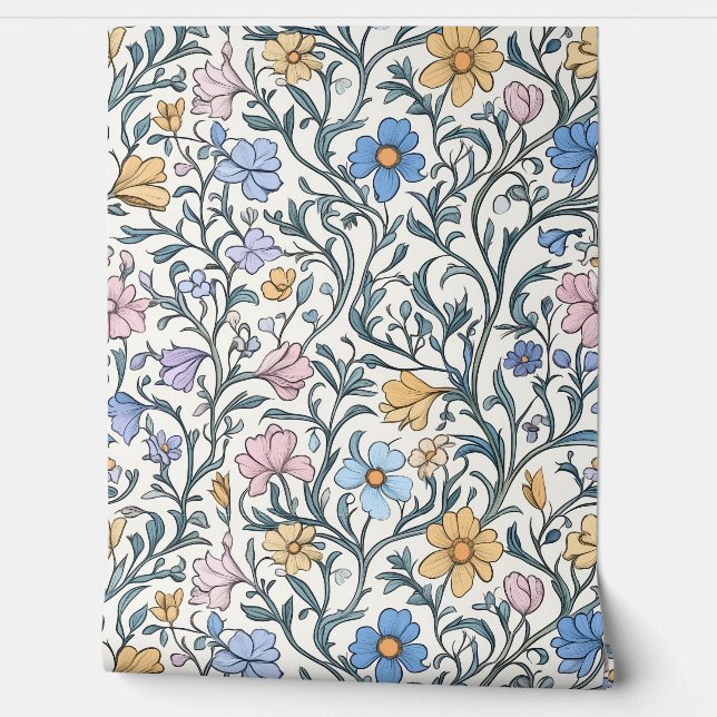  pastel botanische bloemmotief behang (Afrollen)