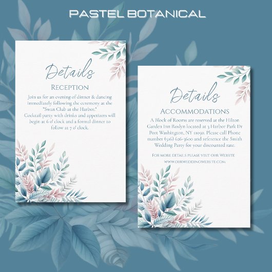 Pastel botanische bruiloft details- informatiekaartje
