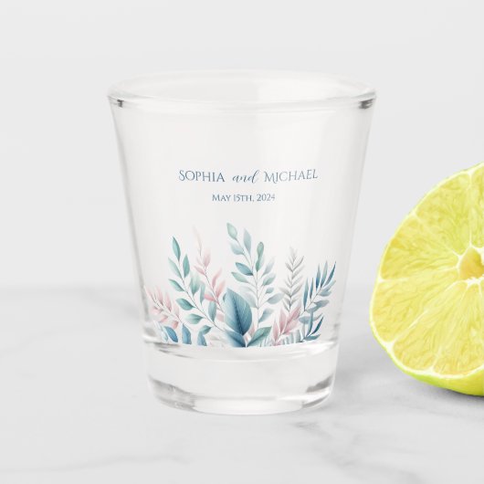 Pastel Botanische Bruiloft-Geld/Schot Dans- Shot Glas (Voorkant)
