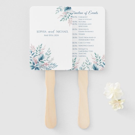 Pastel Botanische Bruiloft Programma Handwaaier (Voorkant en achterkant)