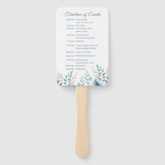 Pastel Botanische Bruiloft Programma Handwaaier (Achterkant)