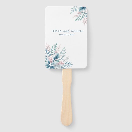 Pastel Botanische Bruiloft Programma Handwaaier (Voorkant)