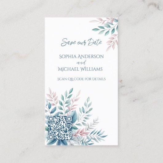 Pastel Botanische Bruiloft-Save de Datum- Visitekaartje (Achterkant)