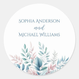 Pastel Botanische bruiloft- Trouwstickers Ronde Sticker