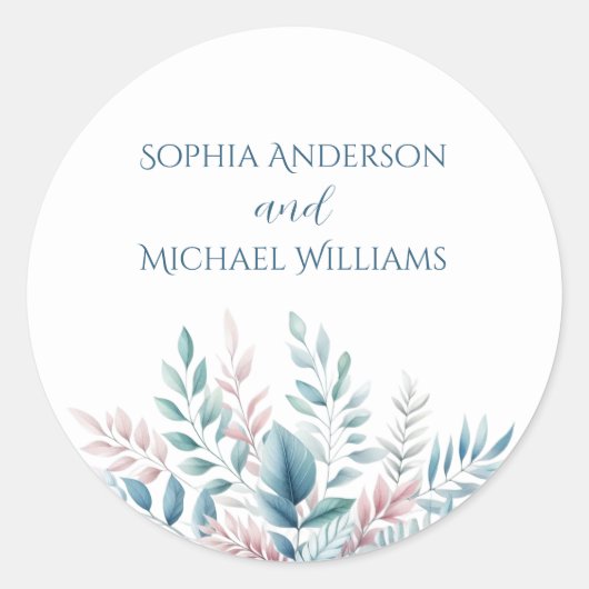 Pastel Botanische bruiloft- Trouwstickers Ronde Sticker (Voorkant)