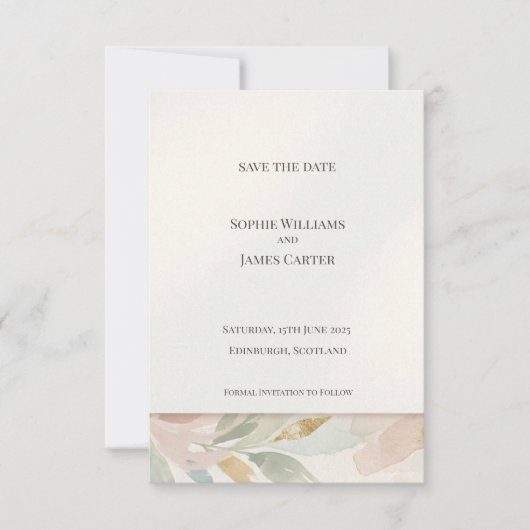 Pastel botanische Save The Date kaart (Voorkant)