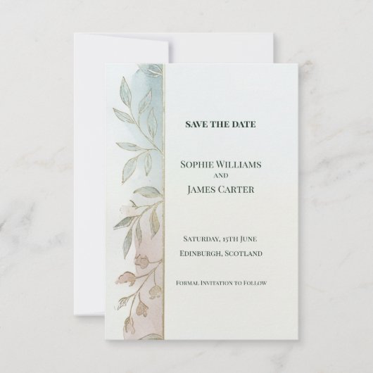 Pastel Botanische Save The Date Kaart (Voorkant)
