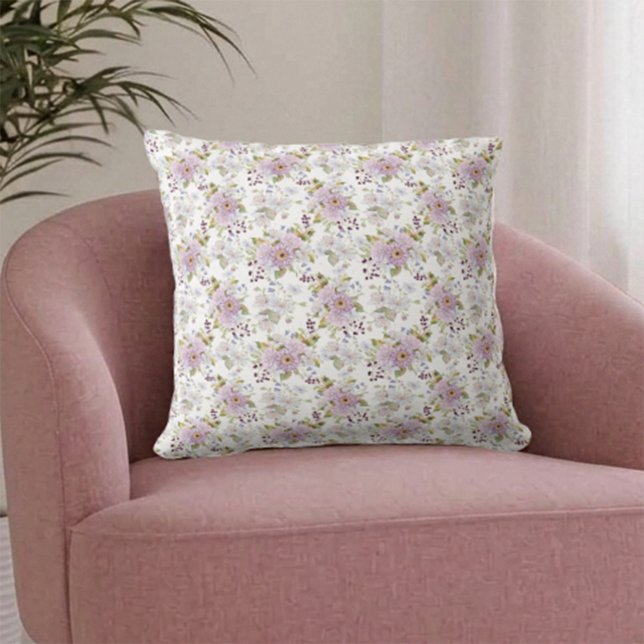 Pastel Botanische Wilde Bloem Waterverf Bloemstuk  Kussen (Pastel Botanical Wildflower Watercolor Floral Custom)