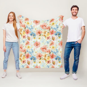 Pastel Botanische Worp – Waterverf Bloemrijke Cozy Fleece Deken