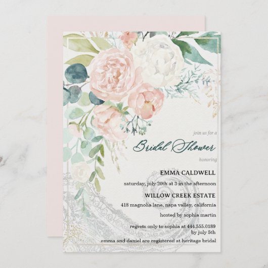 Pastel Bouquet Bridal Shower Invitation Kaart (Voorkant / Achterkant)