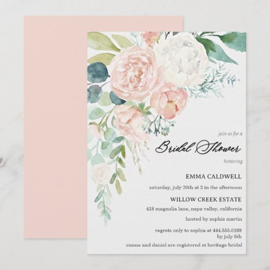 Pastel Bouquet Bridal Shower Invitation Kaart (Voorkant / Achterkant)