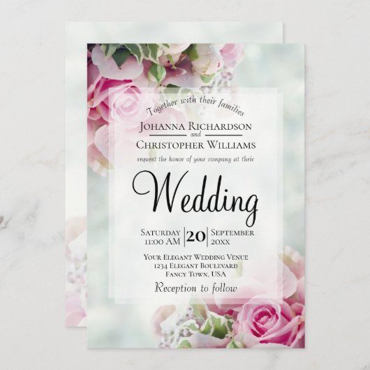 Pastel Bouquet roze Roses & Peony Buds Wedding Kaart (Voorkant / Achterkant)