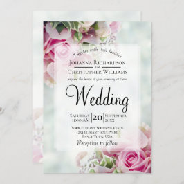 Pastel Bouquet roze Roses & Peony Buds Wedding Kaart