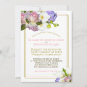 Pastel Bouquet Spring Floral Gold and Pink Wedding Kaart (Voorkant)