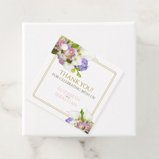 Pastel Bouquet Spring Floral Pink & Gold Wedding Bedankjes Labels (In situ)