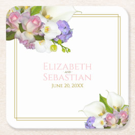 Pastel Bouquet Spring Floral Pink & Gold Wedding Kartonnen Onderzetters