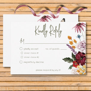 Pastel & Bourgondië Bloeit Modern Floral Twee Dine RSVP Kaartje