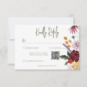 Pastel & Bourgondië Bloeit Moderne Bloemen QR Code RSVP Kaartje (Voorkant)