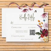 Pastel & Bourgondië Bloeit Moderne Bloemen QR Code RSVP Kaartje
